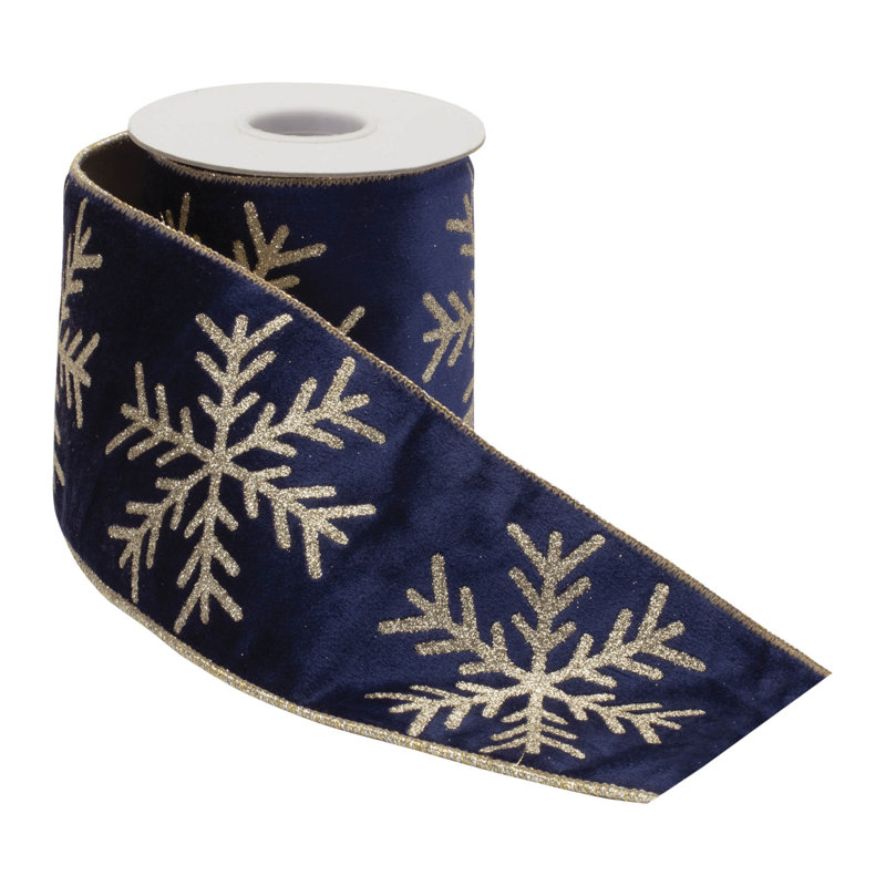 Ruban de flocon de neige scintillant avec fil 4 po x 5 po, Bleu / doré
