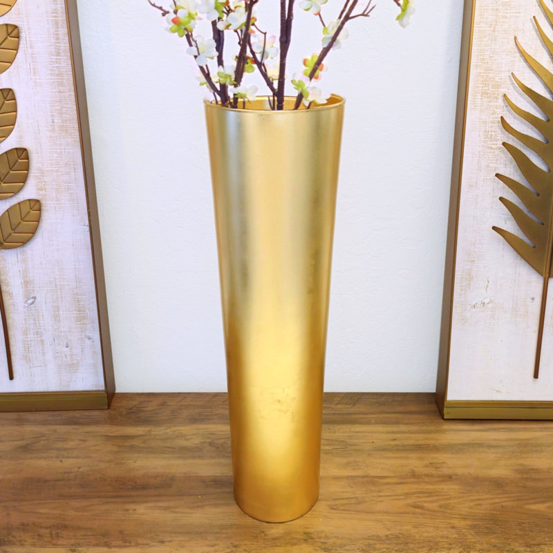 Vase conique en verre doré IRIS, Hauteur totale - 19,75 po, Doré