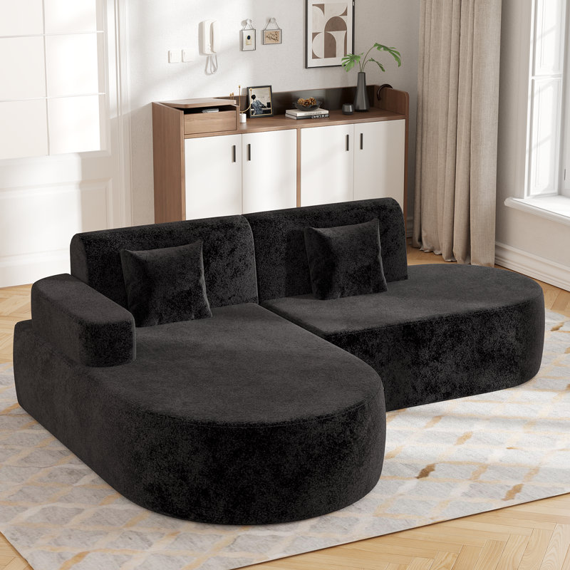 Aucun assemblage requis Canapé d'angle, canapé modulaire en L avec 2 coussins, Noir