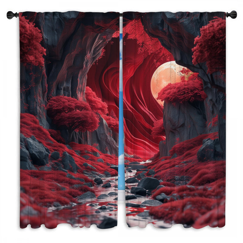 Rideaux de fenêtre Red Moonlit Valley obscurcissant et obscurcissant - 2 panneaux, 56 po x 76 po - 2 panneaux, Transparent