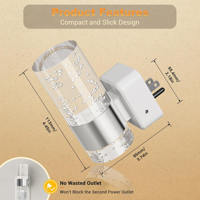 Night Light 2 Pack Plug In Wall Light With Auto Light Sensor Brightness Adjustable Daylight 5000K Wall Sconce-Style For Bathroom Hallway Enterway