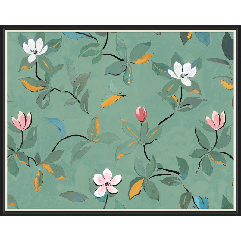 Green Magnolias Print by Paule Marrot, Black Framed, 43" H x 54" W x 1.25" D