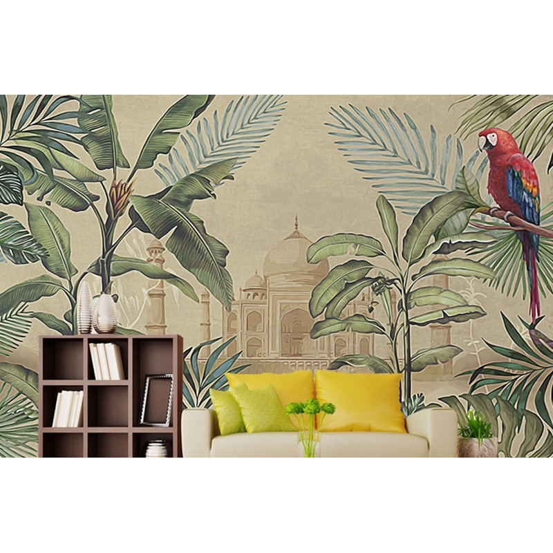 Murale perroquet feuilles tropicales Taj Mahal Lakeside, L 75 po x l 112 po