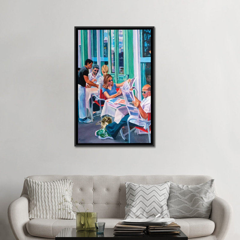 « dimanche matin », reproduction sur toile, H 48 po x l 32 po x P 1,5 po, Toile avec cadre noir, Pas de tapis