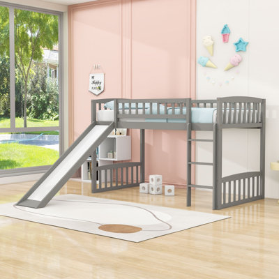 Fabiyi Twin size Loft Bed,Wood Loft Bed with Slide and Ladder