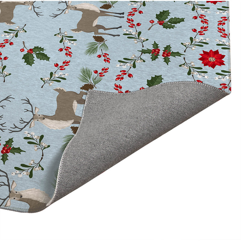 Botanical Deer Seasonal Indoor Doormat, 36" W x 60" L, Silver/Blue