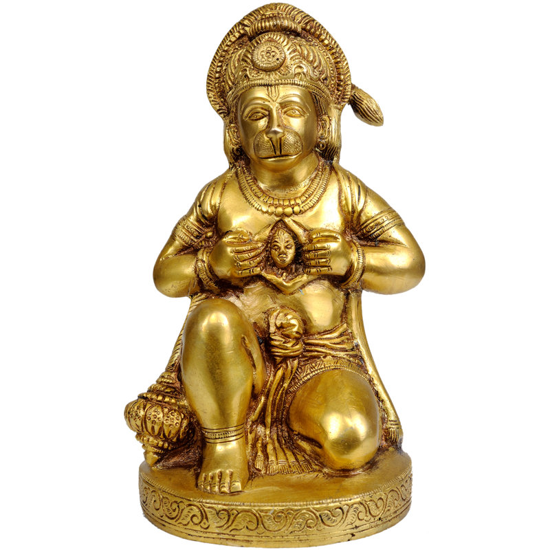Bhakt Hanuman fait à la main de 8 po ouvre sa commode pour révéler la statue en laiton de Lord Rama