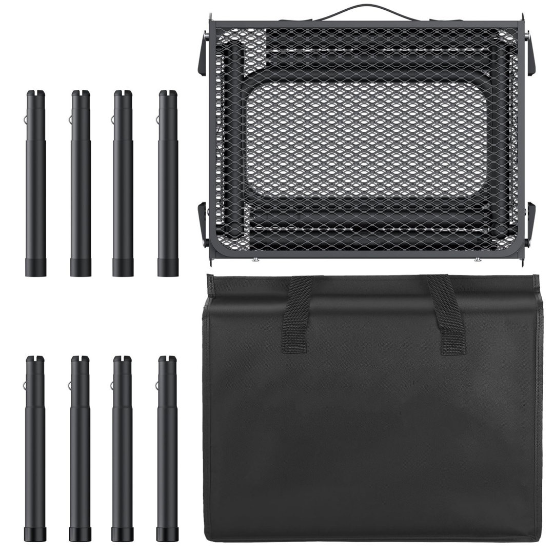 3-Height Adjustable Folding Camping Table, Max Load 66 LBS Heat Resistant Mesh Tabletop Lightweight Portable Grill Table, 34.2" L x 15.7" W Outdoor Si