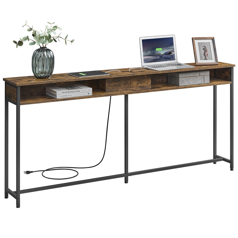 Gericho Console Table with Outlet, 31.5'' H X 62.9'' W X 9.8'' D, Brown