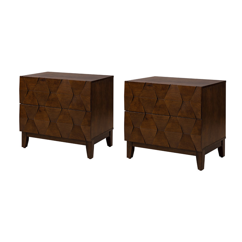 Whisnant Modern 66cm W 2-Drawer Bedside Table with Charging Station, Walnut
