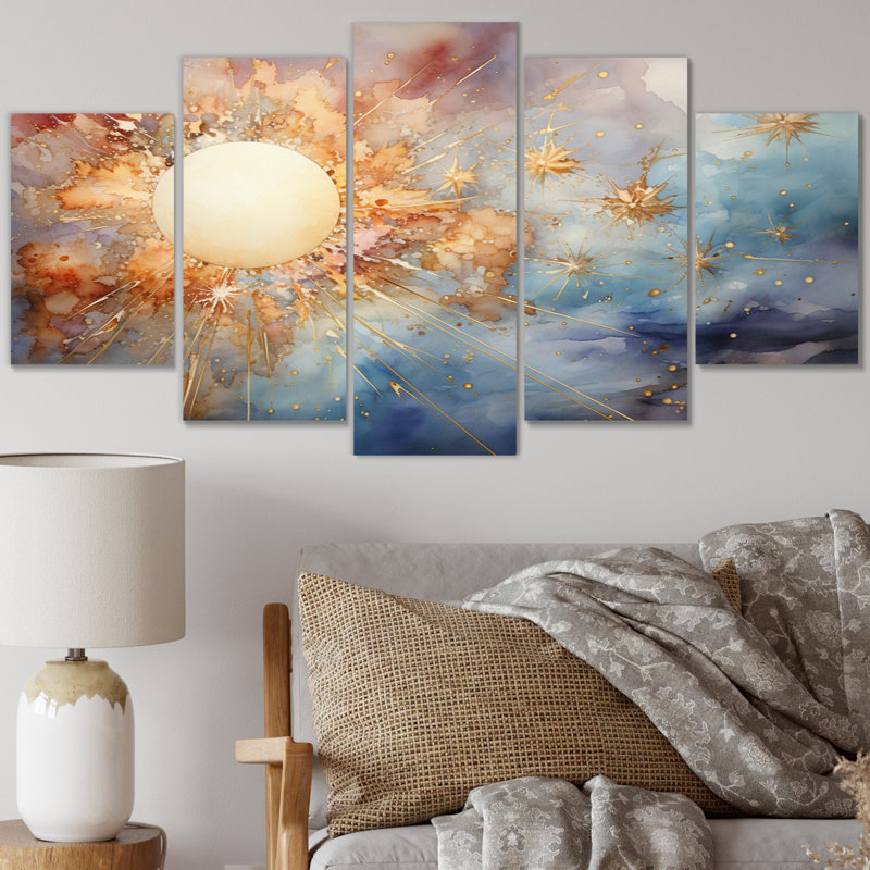 Meteors Celestial Burst - Asteroids Wall Decor - 5 Panels