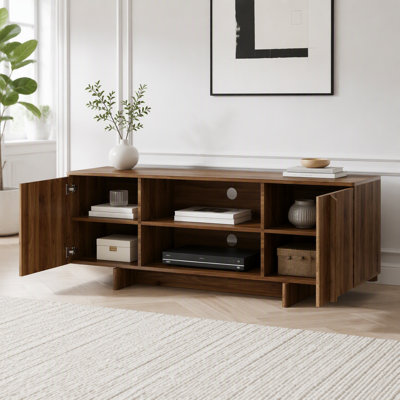 Meuble télé et armoire de rangement de style ferme moderne du milieu du siècle, 55 pouces