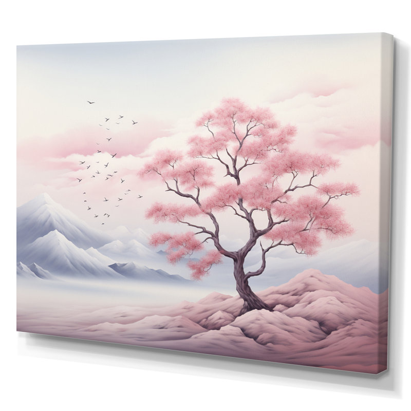 Minimalisme, arbre rose solitude I, H 16 po x l 32 po x P 1 po, Toile tendue
