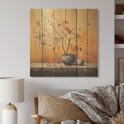 Bronze Leaf Potteries - Leaves Wood Wall Art On Natural Pine Wood