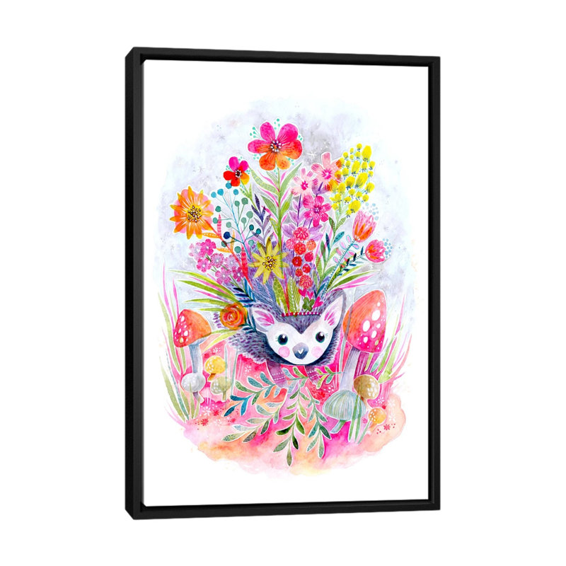 « hedgehog », peinture sur toile tendue, H 26 po x l 18 po x P 1,5 po, Toile avec cadre noir, Pas de tapis