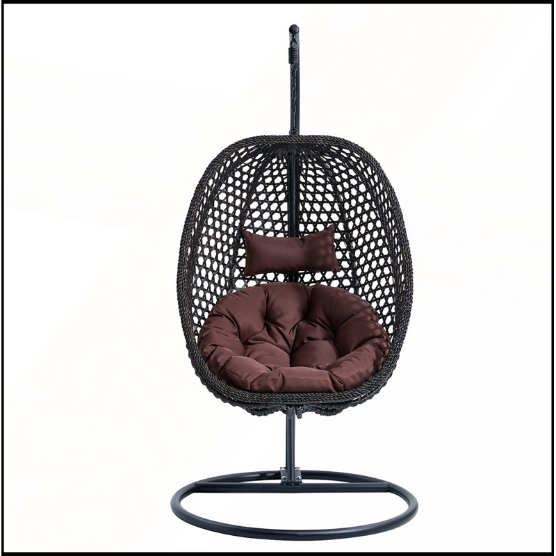 Balancelle à œufs avec support et coussins, matériau robuste en forme de rotin pour une détente intérieure et extérieure