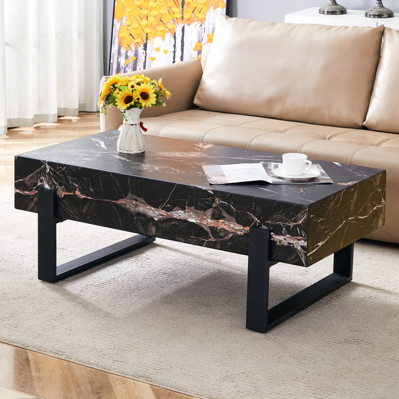 Minimalist MDF Marble-Patterned Table, Black