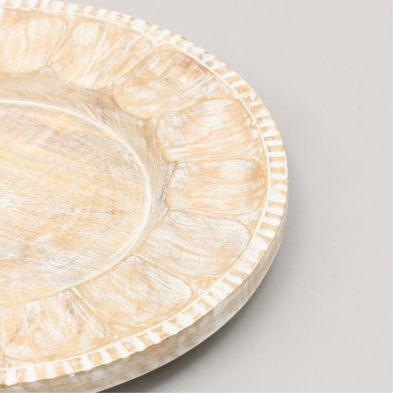Plat de service blanc en bois fabriqué à la main 13 po | Napperon en bois | Vaisselle Artisan