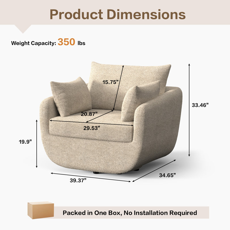Rayel 40 "Width Swivel Single Chair Sits Deep And Comfortable, Camel Polyester