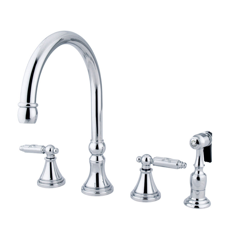 Kingston Brass Georgian Double-Handle 4-Hole Widespread Kitchen Faucet with Brass Sprayer, Polished Chrome