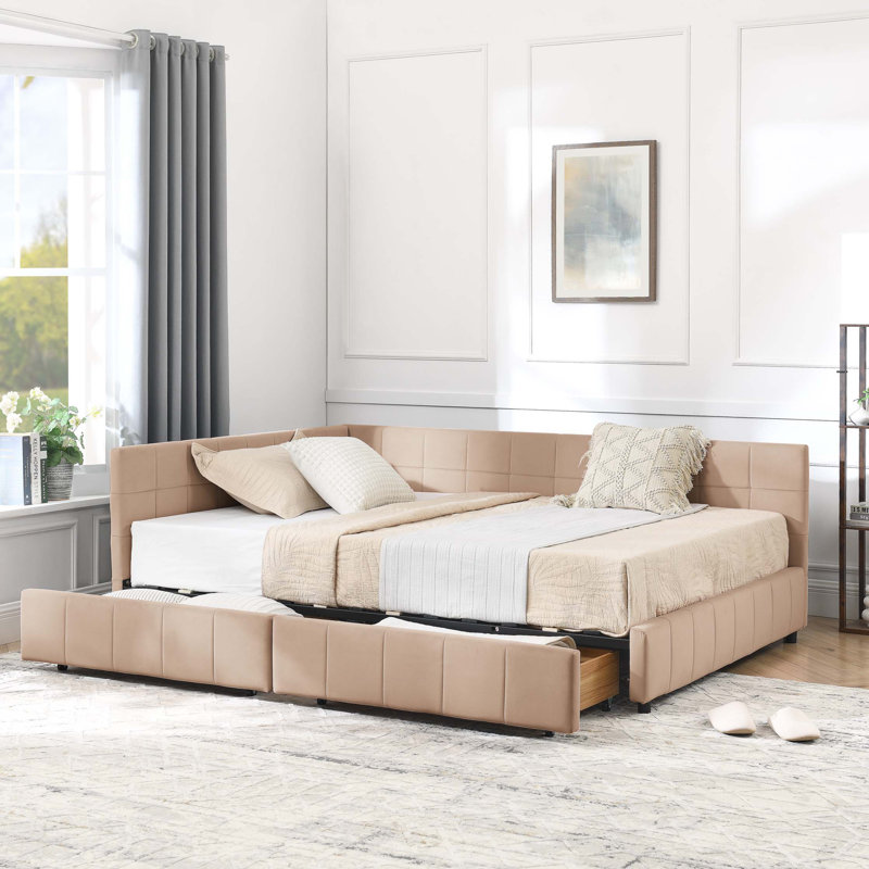 Cadre de lit double capitonné avec rangement pleine grandeur, cadre de canapé-lit avec dossier et accoudoirs confortables, lit double pour chambre à coucher, salon, velours, rose (80,5 po x 59 po x 29,5 po)