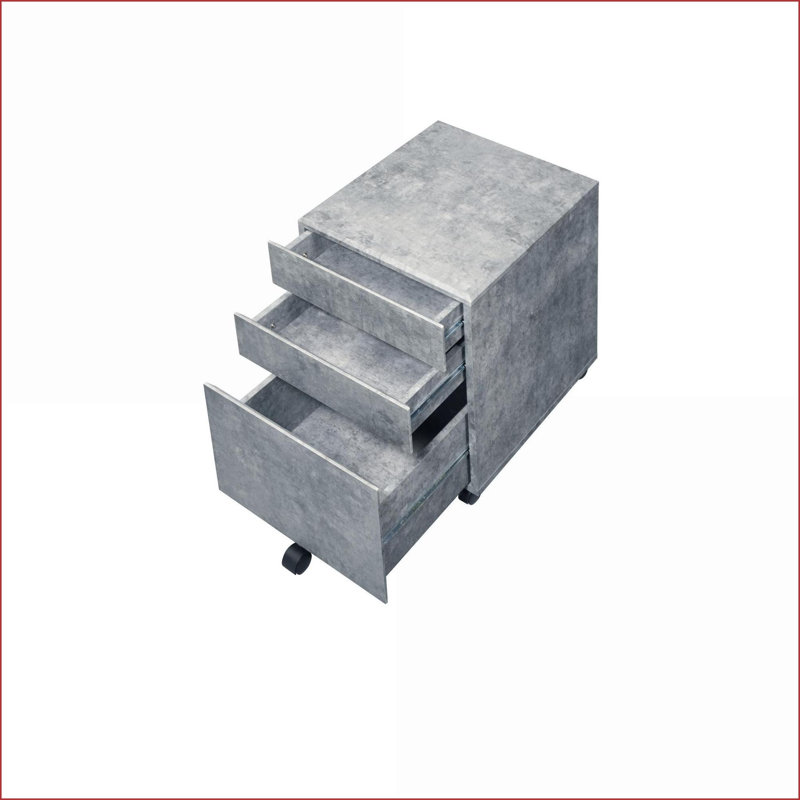 File Cabinets | Modern Slate Gray Faux Concrete 3-Drawer with Casters, Matte Silver Finish | Slate Gray | Metal,Synthetic Wood