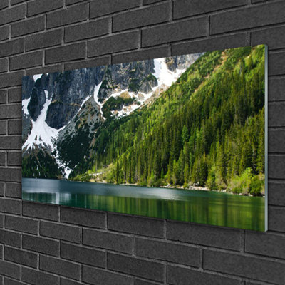 Landscape Lake Forest Mountains - No Frame Print on Glass