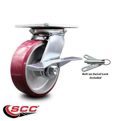 6 Inch Poly on Aluminum Caster with Roller Bearing and Brake/Swivel Lock SCC