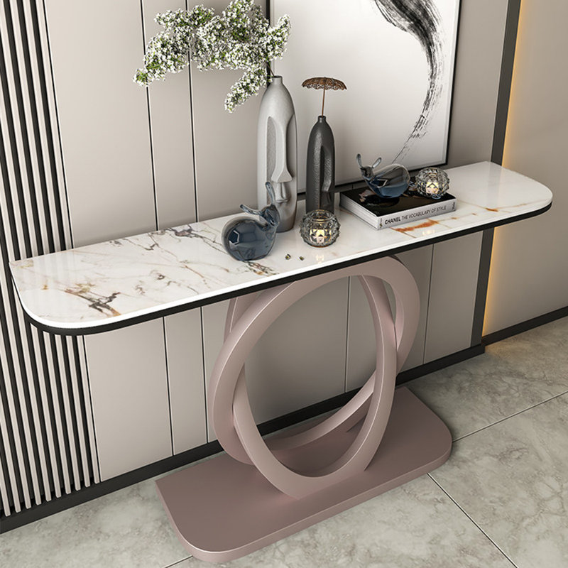 Console de style italien en pierre frittée., Or rose, H 33,4 po x l 54,3 po x P 13,7 po
