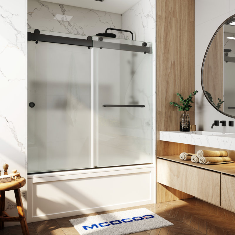 Porte de baignoire à double fermeture coulissante sans cadre avec verre givré de 3/8 po (10 mm) Opal Mirage MCOCOD l 56-61 "x H 66"