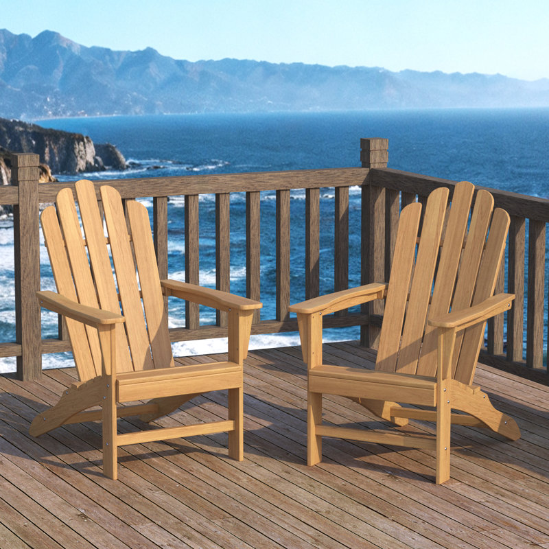 Set of 2 Premium Grade A Solid Teak Adirondack Chairs, All-Weather Heavy-Duty Patio Armchairs for Poolside & Garden, 440lbs Capacity