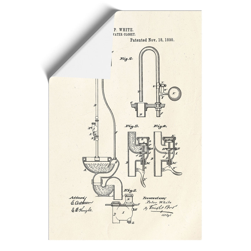 Toilet Water Closet Patent - Frameless Print, 59cm H x 42cm W x 0.1cm D