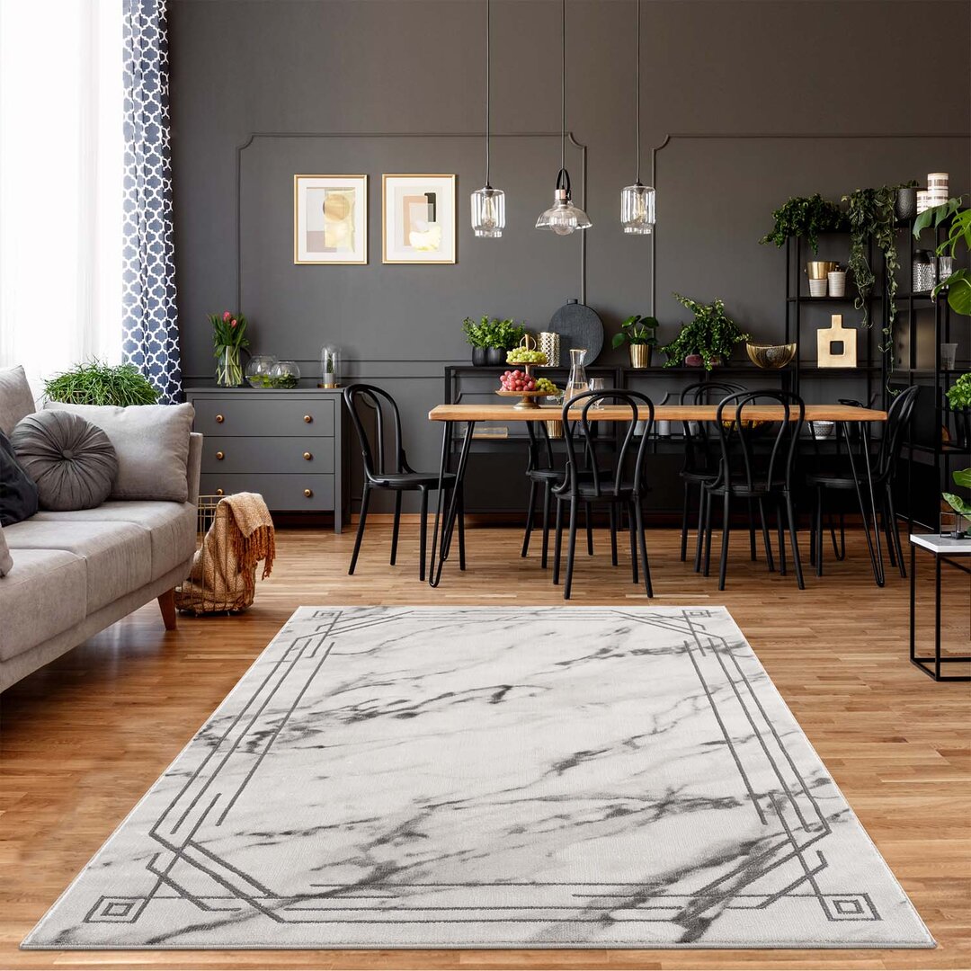 Teppich Noa 9297  Bordüre Grau Meliert  Moderne Teppiche Kurzflor Wohnzimmer Jarod