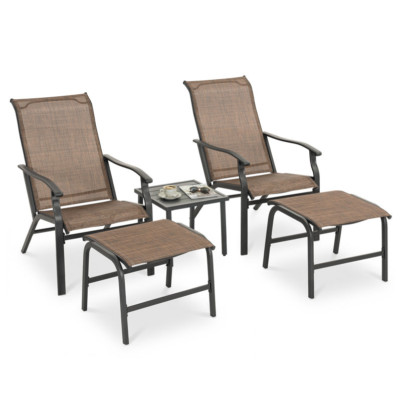 3-piece Textilene Patio Chaise Lounge Set With Ottoman And Side Table