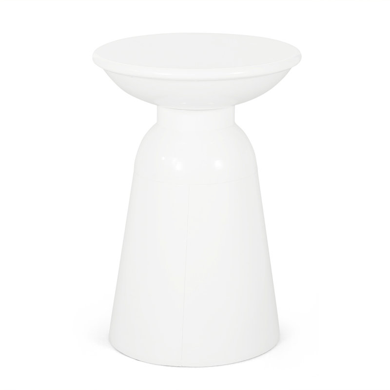 Large Outdoor Iron End Table In Modern Style, 15"x15"x20.76", White, , No Assembly Metal - Large, & Stylish, White Iron, 14.56in X 20.76in,