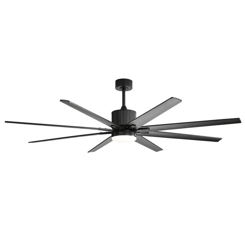 Industrial Dc Motor Ceiling Fan No Light, Large Ceiling Fan With 8 Reversible Blades, 3 Downrods, 6-Speed Remote Control, Home Or Commercial Ceiling Fans For Porch/Garage/Shop