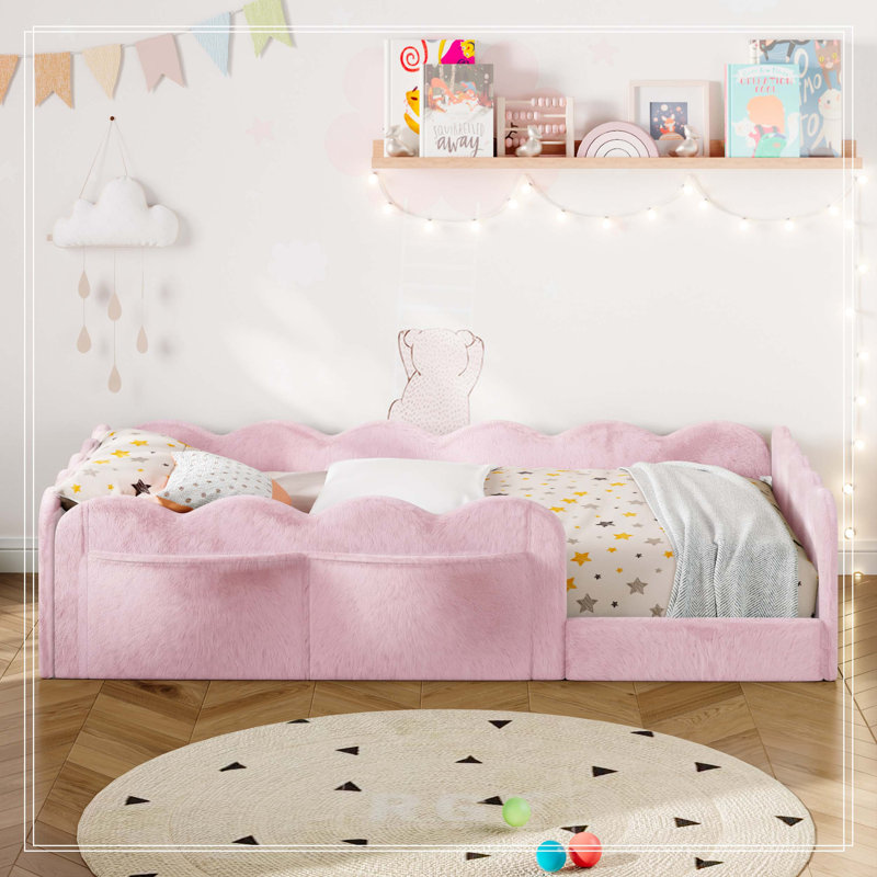 Lit simple tapissier sur pied, rose, Rose