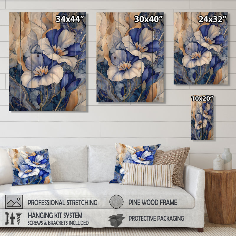 Symphonie éternelle de fleur de freesia bleu IV - Iris, impression sur bois bleu sur bois de pin naturel