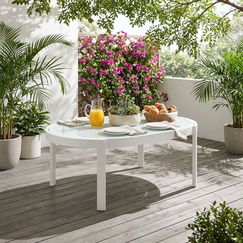 Table basse d'extérieur moderne avec plateau en verre trempé Table de patio robuste et résistante aux intempéries