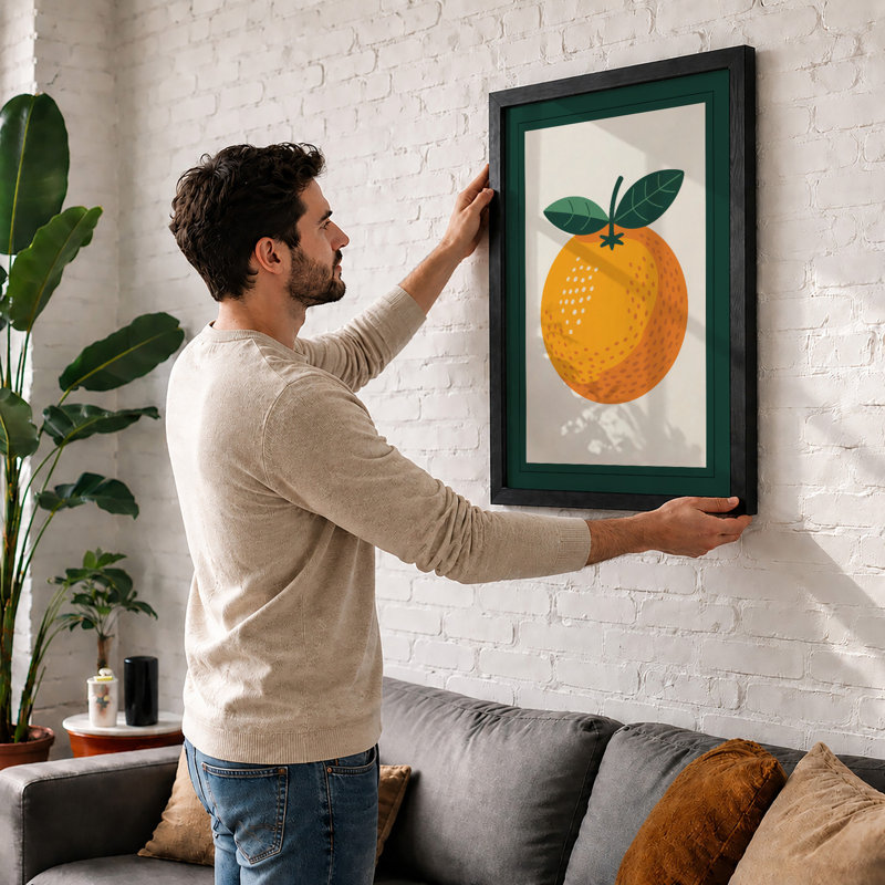 Orange With Leaves Botanical - Print, A1 - 84.1 x 59.4 cm, White