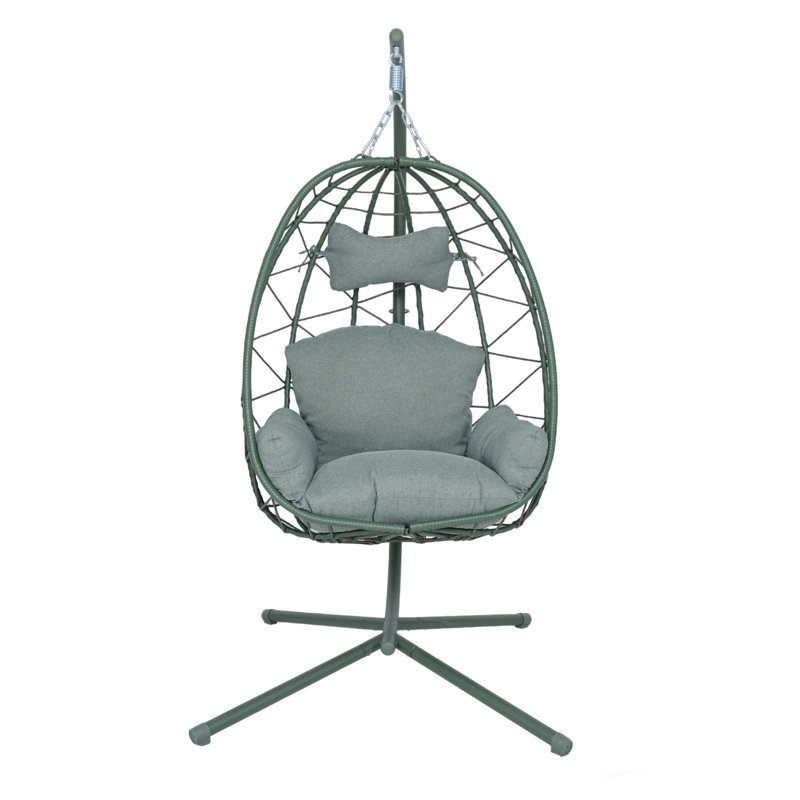 Fauteuil suspendu suspendu en osier avec support et coussin lavable pour patio, Gris, Gris