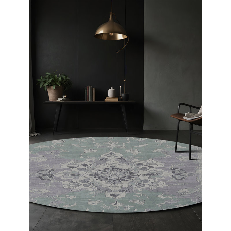 Machine Washable Gray Area Rug, Round 4'