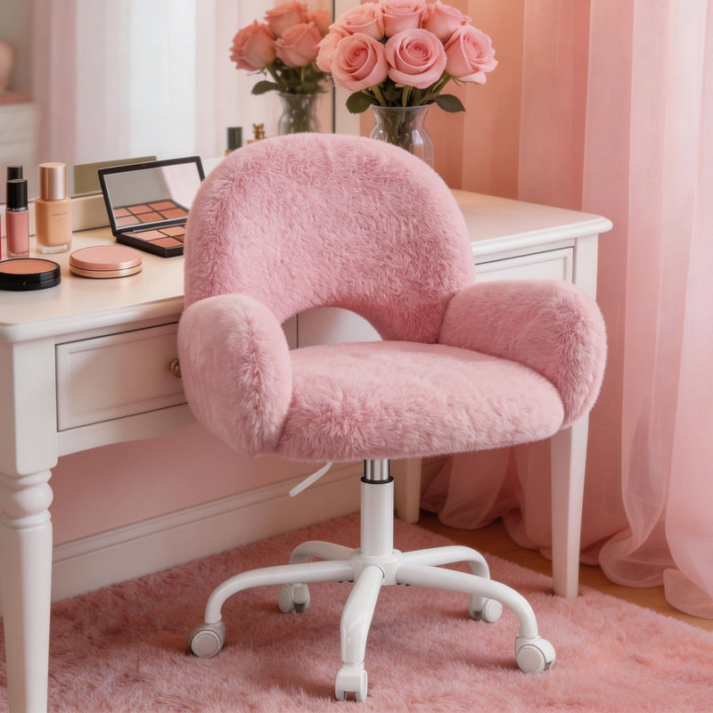 Mignon fauteuil de coiffeuse à dossier rond creux - Fauteuil de maquillage pivotant et réglable pour chambre à coucher, bureau de coiffeuse et bureau à domicile