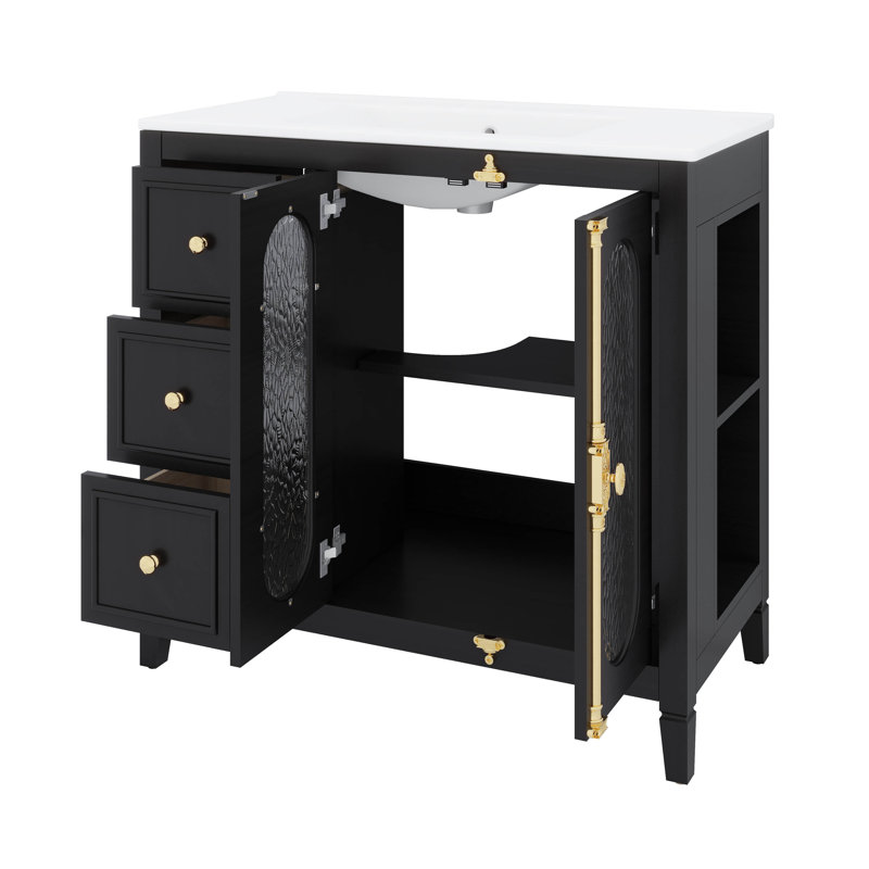 36 Inches Bathroom Vanity With 2 Soft Close Doors & 3 Drawers