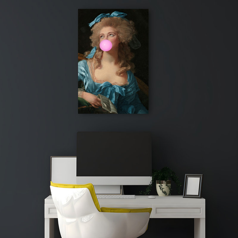 Rococo Bubble Gum Lady Classic Contemporary Elegant Portrait Wall Art Print by Talitha McQueen - Wrapped Canvas Print