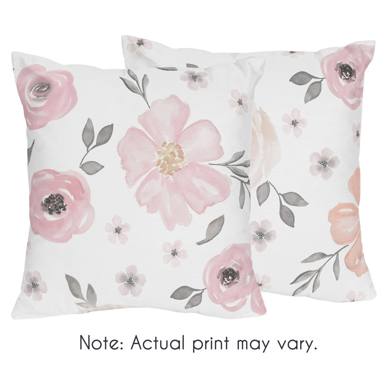 18" White and Pink Watercolor Floral Kids' Pillow Set
