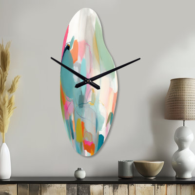 Deerica Pink Blue Minimalims Fludity IV - Minimalism Curved Metal Clocks, Pink Asymmetrical Metal Wall Clock Print