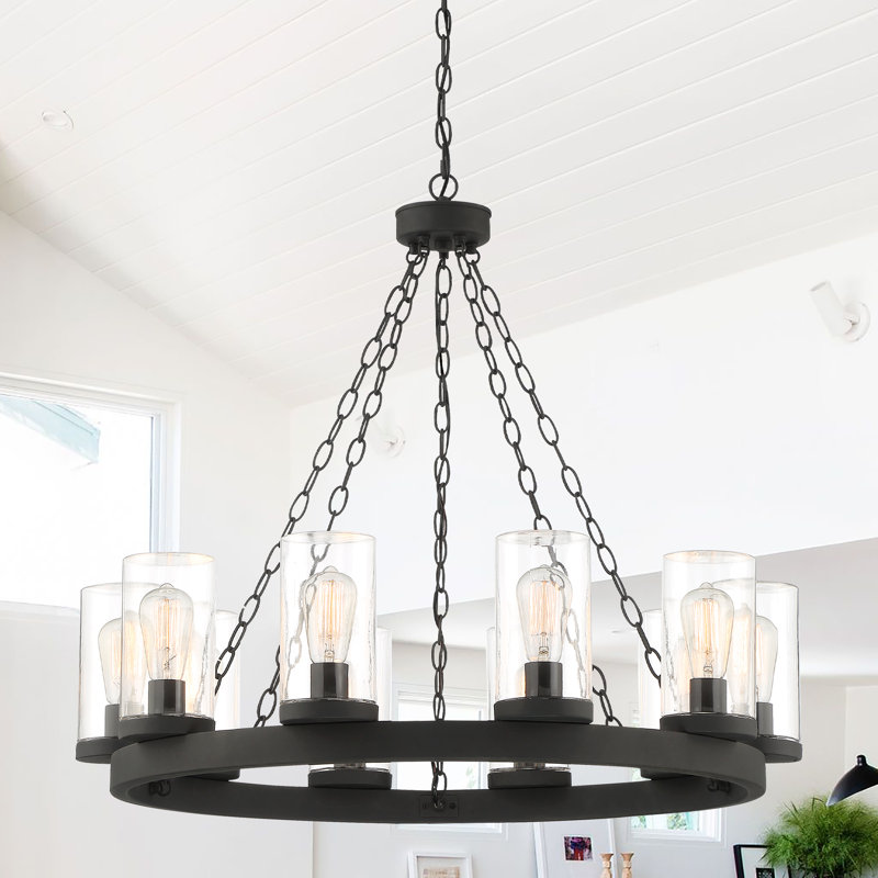 Clemons 10 - Light Dimmable Wagon Wheel Chandelier