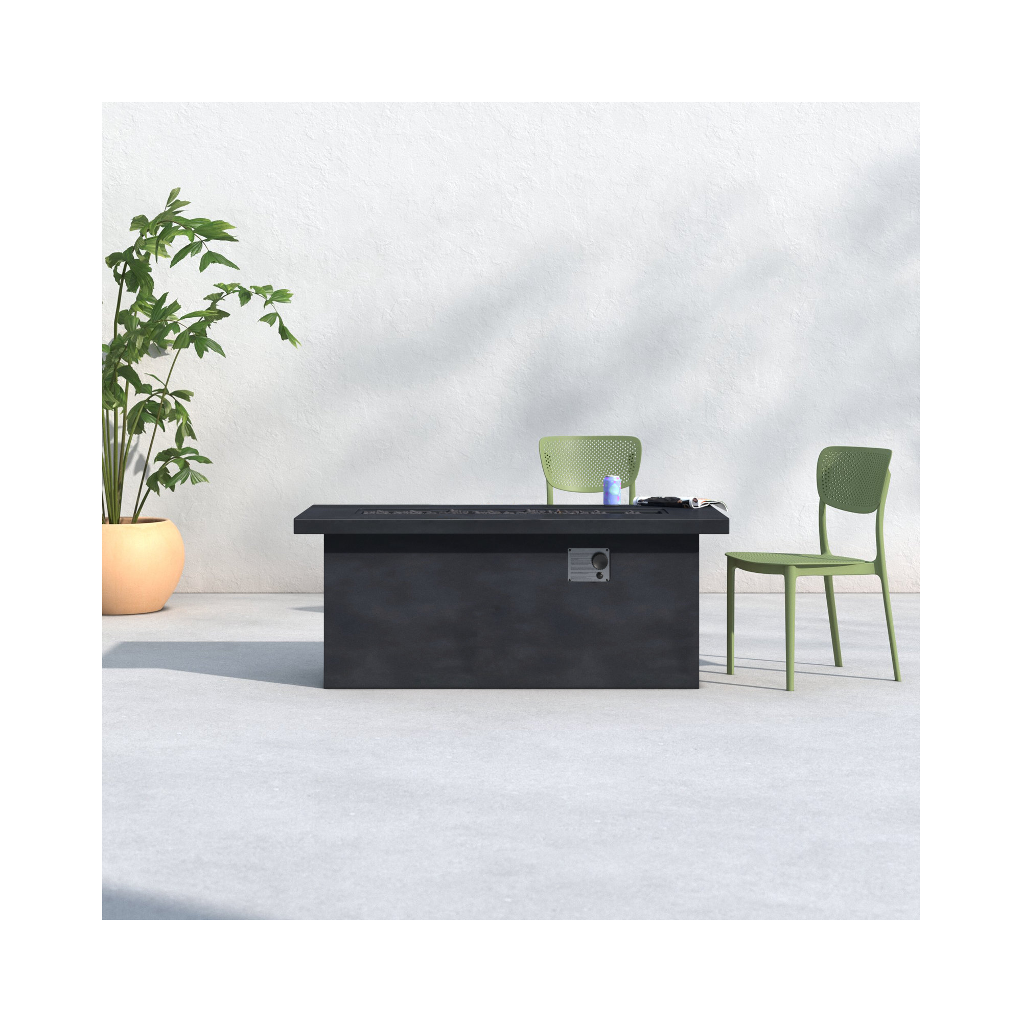 Rashid Concrete Outdoor Lipped Rectangle Fire Pit Table, 24'' H x 60'' W x 26'' D, Charcoal