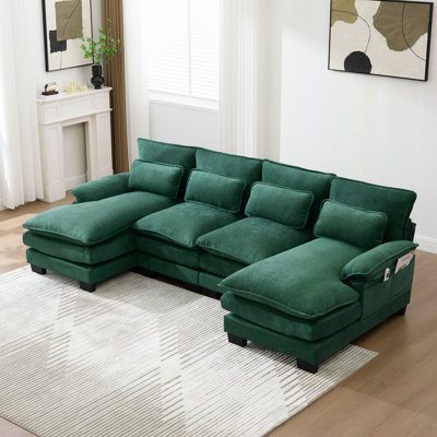 Canapé en U en forme de nuage, canapé modulaire 4 places en chenille confortable de 110 po pour le salon, canapé-lit modulaire avec méridienne double et mousse mémoire pour appartement